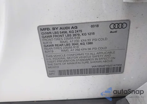 2018 Audi Q5 2.0T Premium/2.0T Tech Premium from USA, damaged, VIN WA1BNAFY0J2147304